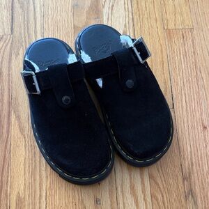 Dr. Martens 6 Zebzag Black Suede Sllingback Clog Mules faux shearling great cond